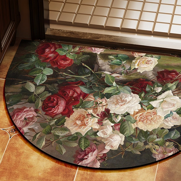 美式粉色玫瑰花卫生间地垫硅藻泥吸水垫速干浴室防滑半圆吸水地毯,淘宝优惠券,粉丝福利购,淘宝优惠卷