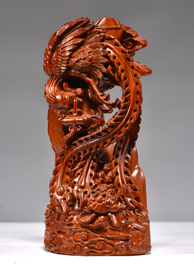 花梨木雕刻凤凰摆件吉祥家居