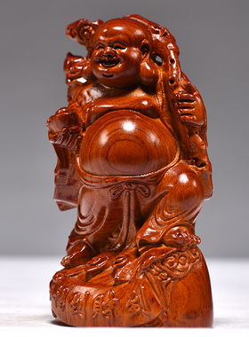 木雕弥勒佛摆件花梨木质佛像摆件大肚笑佛家居客厅装饰红木送礼品