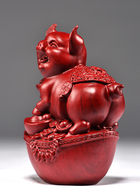 红花梨实木质雕刻一对猪摆件三合十二生肖动物家居装饰红木工艺品