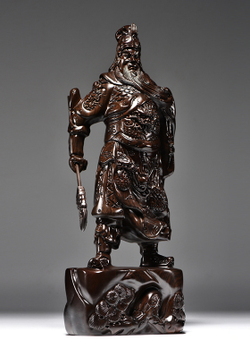 黑檀木雕关公摆件实木雕刻武财神玄关客厅关二爷佛像红木工艺品