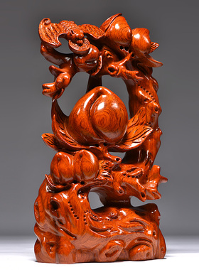 花梨木雕寿桃摆件实木福寿双全送长辈祝寿贺寿生日工艺高端礼品