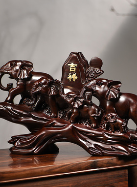 吉祥大象摆件实木雕刻动物装饰品