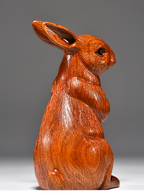 花梨木雕兔子摆件实木质动物生肖兔家居客厅办公室红木工艺品送礼