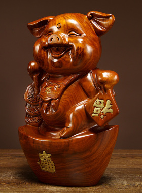 工艺木雕可爱猪家居客厅装饰品