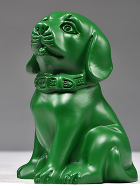 绿色实木狗摆件木雕刻生肖狗动物对狗家居客厅摆设工艺品店铺送礼