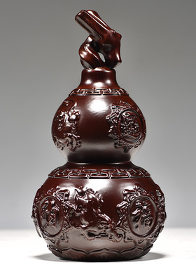 黑檀木雕葫芦福禄摆件实木质葫芦家居客厅送礼装饰雕刻红木工艺品