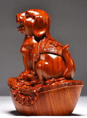 花梨木雕狗摆件十二生肖狗