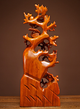 喜上眉梢根雕乔迁送礼家居装饰