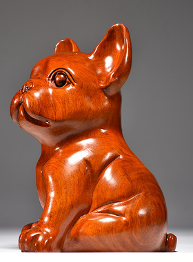 花梨木雕狗摆件十二生肖狗实木家居客厅电视柜办公装饰红木工艺品