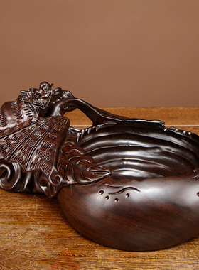 黑檀木雕刻家居客厅工艺品福到送