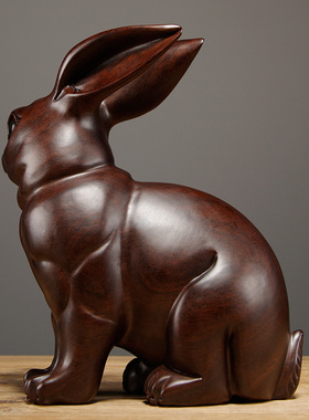 黑檀木动物家居客厅兔子摆件