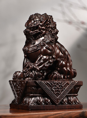 黑檀木雕北京狮子门口摆件