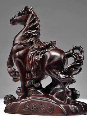 马摆件一对红木家居雕刻装饰