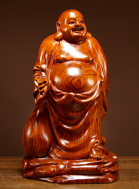 实木雕刻笑佛像家居客厅工艺品