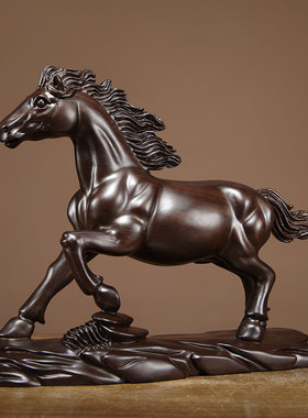 黑檀木雕生肖马摆件红木雕刻