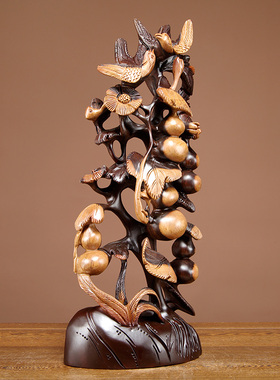 黑檀木葫芦雕刻乔迁新居五福临门