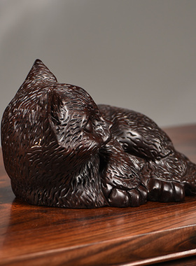黑檀木雕猫摆件实木动物小猫红木家居客厅摆设装饰开业送礼工艺品