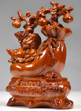 花梨木雕财运亨通摆件实木雕刻家居客厅办公摆设开业红木工艺礼品