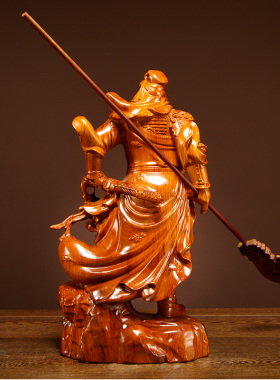 木雕财神供奉关羽摆件工艺品