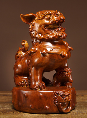 摆件家居客厅工艺品木雕狮子