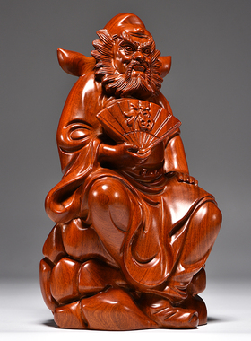 花梨实木雕刻天师钟馗摆件福神像红木家居客厅玄关工艺品桌面摆设