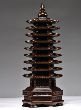 实木文昌塔摆件黑檀木质塔雕刻九层9层塔办公玄关装饰摆设工艺品