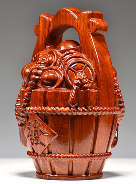 花梨木质一桶金聚宝盆摆件木雕金元宝家居客厅装饰红木送礼工艺品