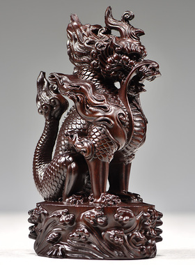 黑檀实木火焰龙摆件生肖龙动物家居办公装饰店铺开业红木工艺礼品