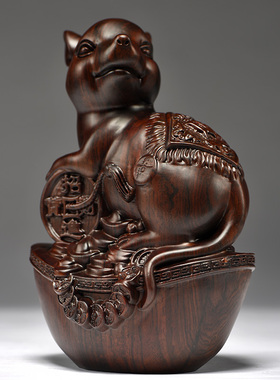 黑檀木雕老鼠摆件十二生肖木质鼠雕刻家居客厅装饰红木工艺品送礼