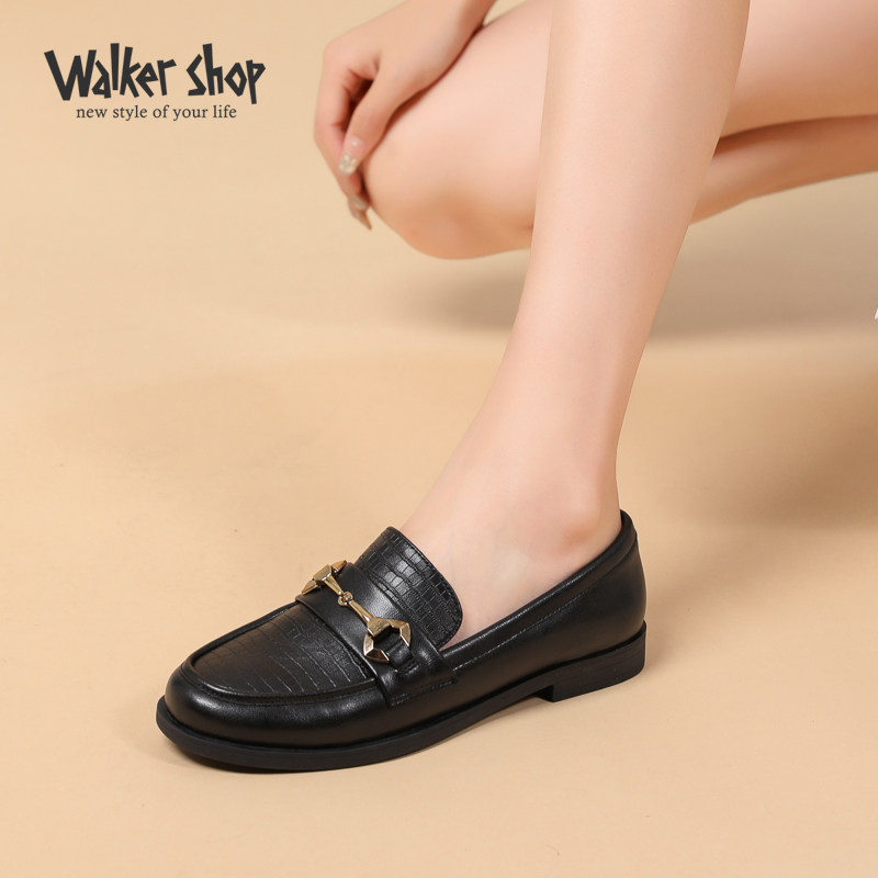 Walker Shop单鞋女夏2025新款平底真皮奶奶鞋低跟豆豆鞋深口皮鞋,淘宝优惠券,粉丝福利购,淘宝优惠卷