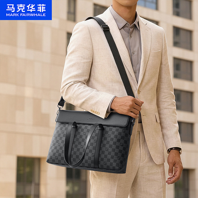 马克华菲男士手提包商务公文包高级感大容量单肩斜挎包男款电脑包