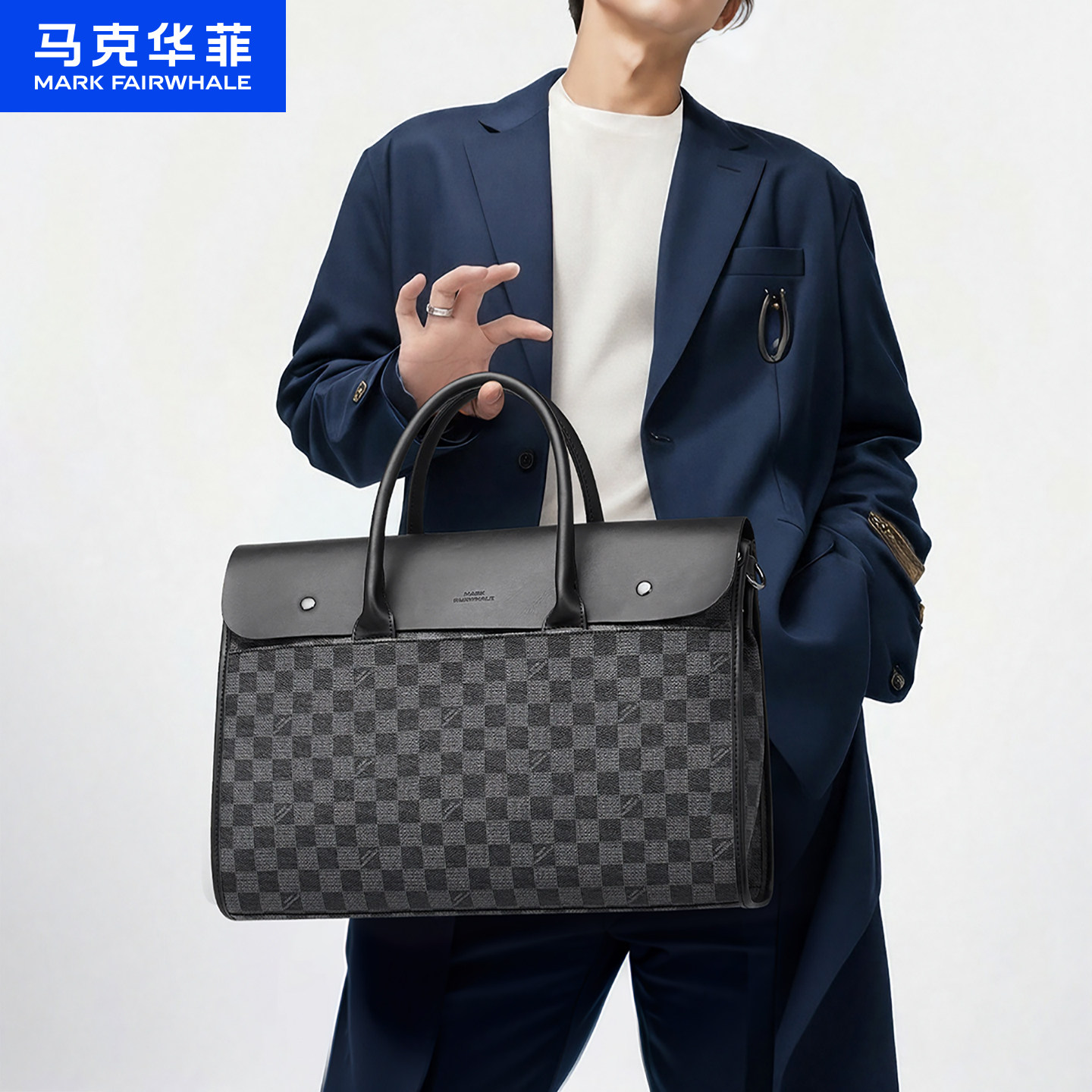 马克华菲潮牌商务手提包男士复古公文包电脑包单肩包大容量商务包