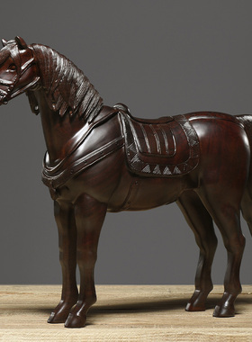 黑檀木马摆件实木雕刻