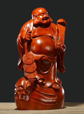 如意摆件供奉红木大肚弥勒佛