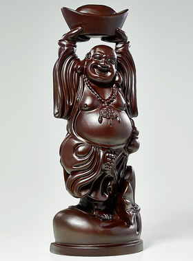 黑檀木雕弥勒佛大肚佛笑佛佛像摆件实木家居装饰品托元宝自在弥勒