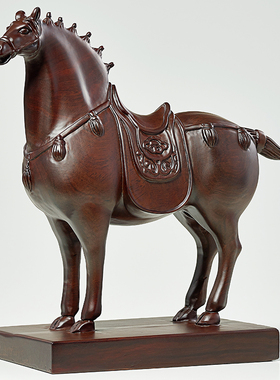 黑檀木雕唐马摆件工艺品客厅