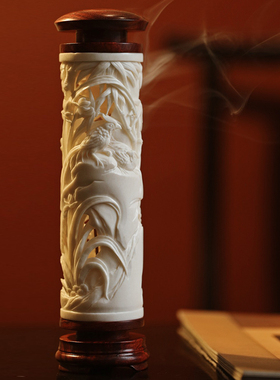 小叶紫檀鹿角富贵长寿香筒香炉