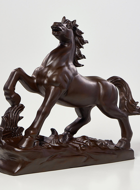 黑檀木雕马摆件工艺品实木雕刻马到成功生肖骏马木马乔迁开业礼品