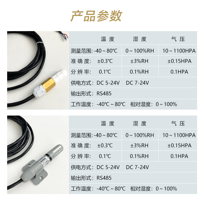大气温湿度气压传感器变送大气压力表气压计RS485 户外室内气象仪