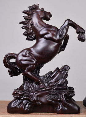 定制黑檀木雕刻马摆件红实