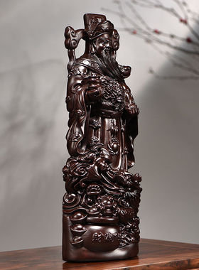 定制黑檀木雕刻财神爷摆件