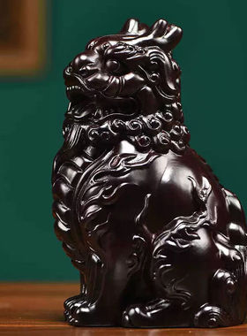 黑檀木雕貔貅摆件公母一对