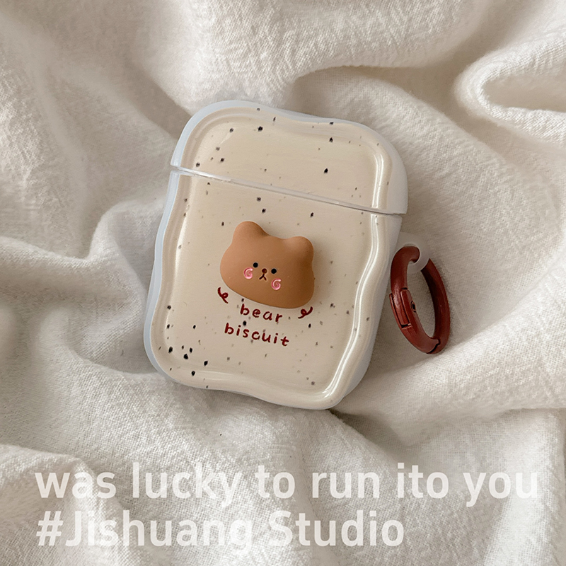 韩国泼墨立体小熊适用苹果耳机保护套airpodspro2无线蓝牙耳机壳四三代airpod4二代ipod耳机套airpods3保护壳 - 图0