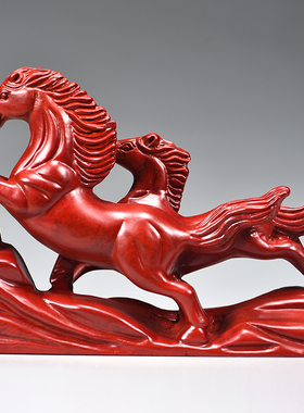 红色木雕马摆件红木生肖马到成功双马腾飞家居吉祥物装饰工艺礼品