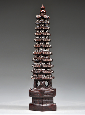 黑檀木雕刻11层文昌塔摆件木头文昌塔十一层家居客厅办公室装饰品