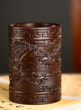 笔筒木雕清明上河图笔筒工艺品