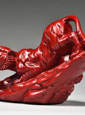 红色实木雕刻虎摆件十二生肖