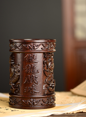 黑檀木双龙戏珠家居客厅工艺品