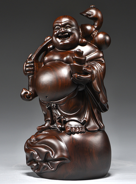 黑檀木雕弥勒佛像摆件大号实木